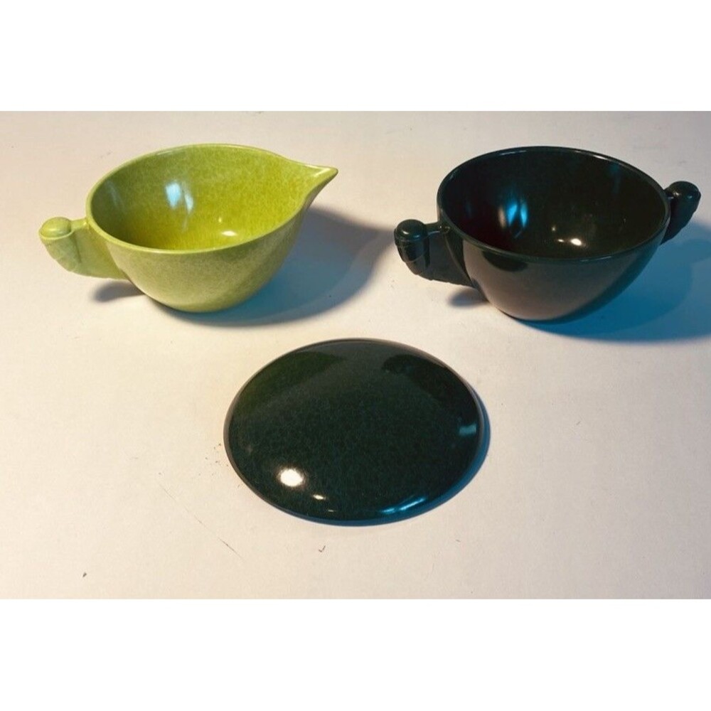 Vtg Color Flyte Creamer Sugar Melmac Melamine lime & hunter Green Camping gear